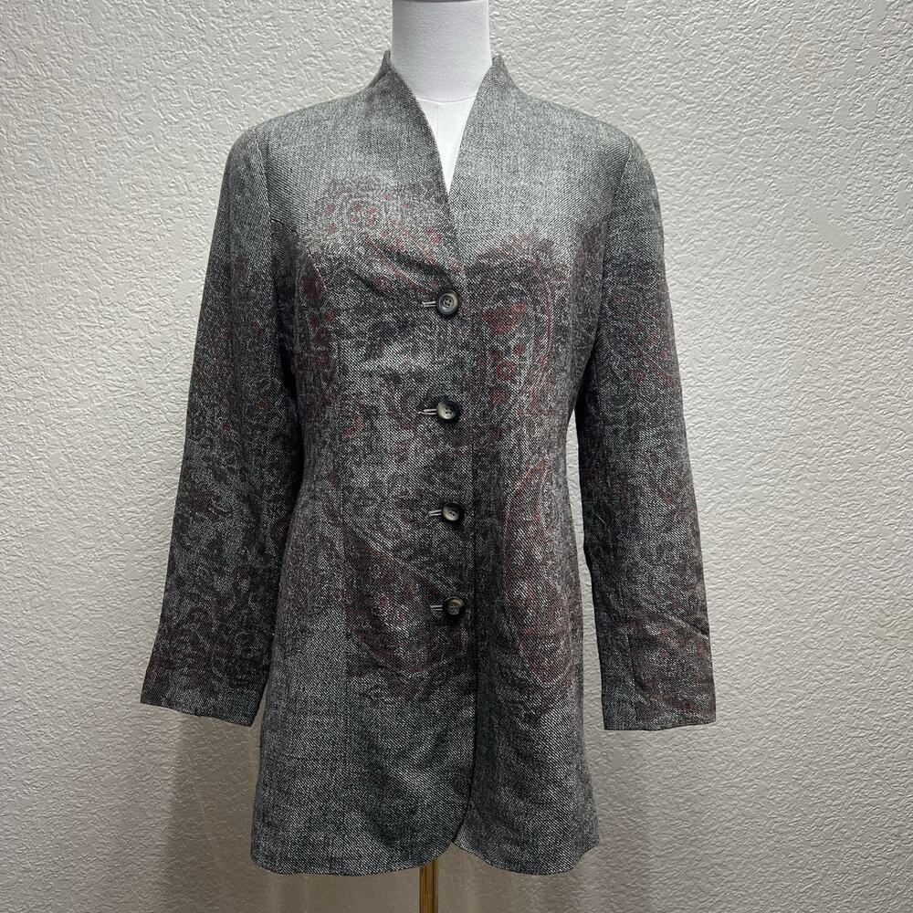 Coldwater Creek Paisley Long Sleeve Wool Blend Coat Jacket Size 10